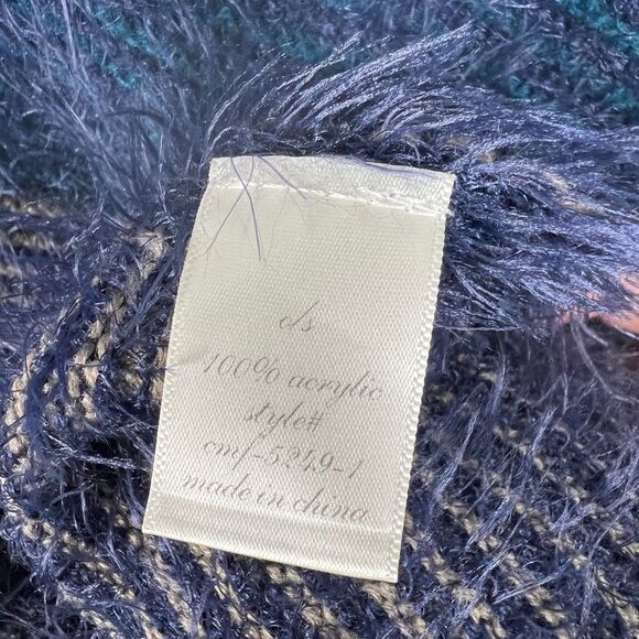 Contempo Size OS One Size Blue Knit Eyelash Shawl Wrap Kimono Poncho Boho - Picture 10 of 13